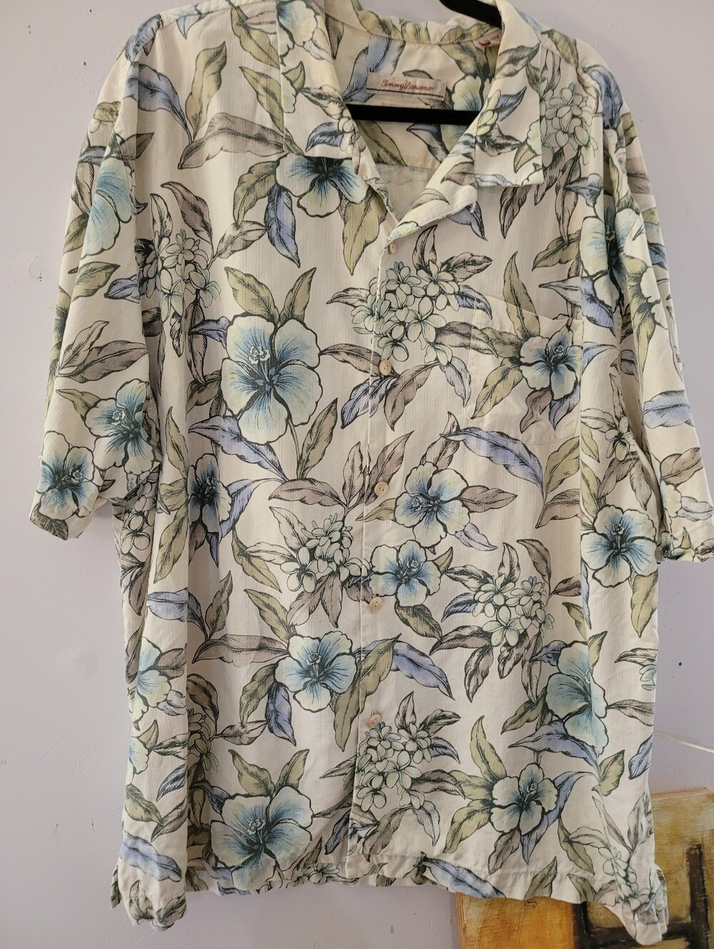 Tommy Bahama 3X Cream Button-Down Top with Blue & Green Floral Print 100% Silk